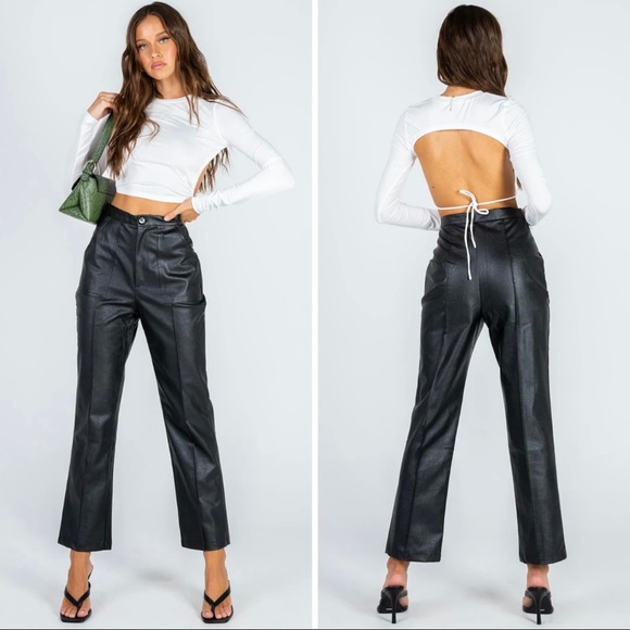 ⚡️SOLD⚡️ Princess Polly Black Straight Leg Vegan Leather Pants - Picture 2 of 8